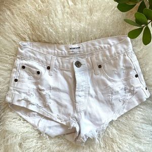 One Teaspoon white, distressed denim shorts